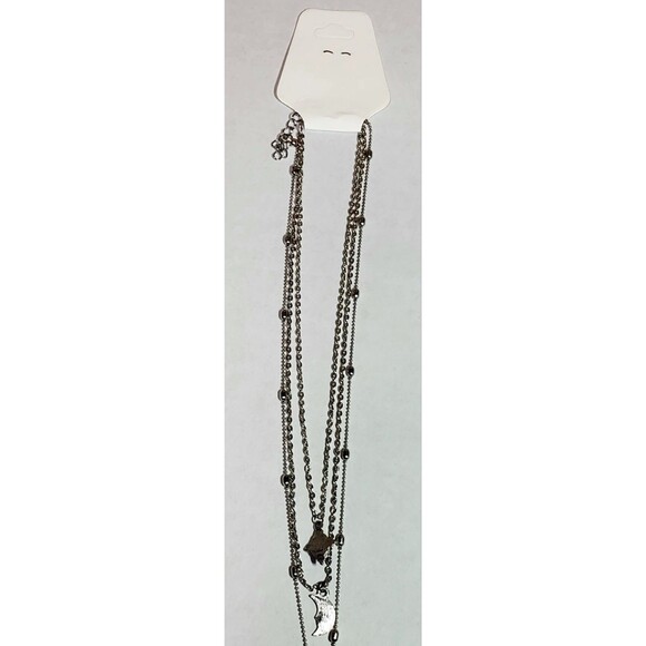 Boho celestial silver Y lariat necklace with layered moon and star charms, 12" - Picture 8 of 11
